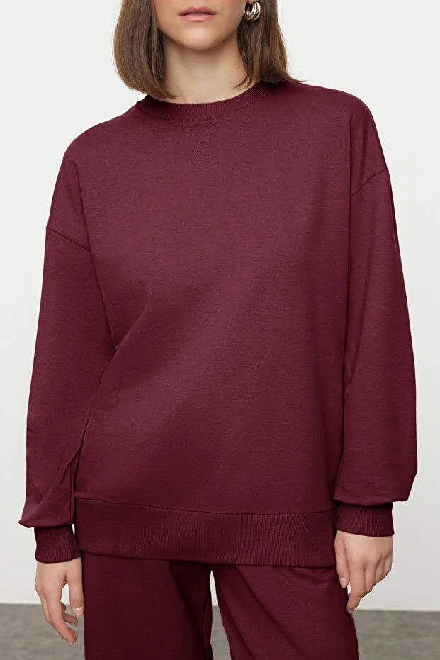 Burgundy Wide Leg Woven Tracksuit Set